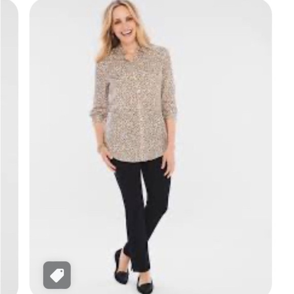 Chico’s button down novelty keys print shirt cream & gold novelty shirt size S - Picture 1 of 5